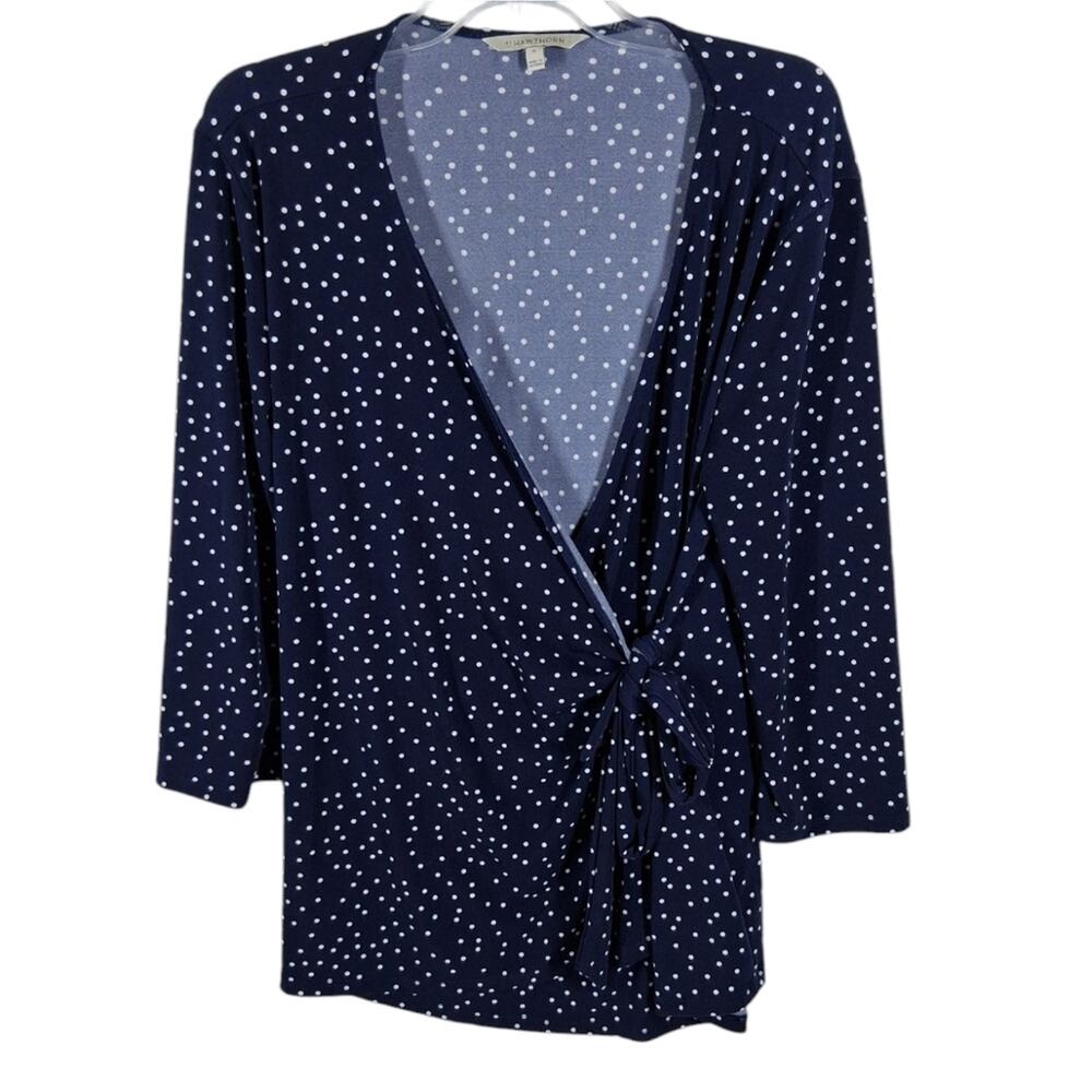 41 Hawthorn Wrap Front Polka Dot Long Sleeve Shirt Blue Size XL